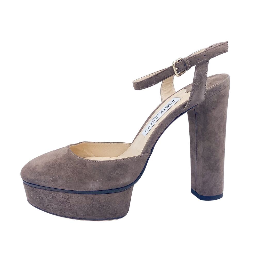 Jimmy Choo Maple 125 Stone/Taupe Suede Platform Pumps Heels